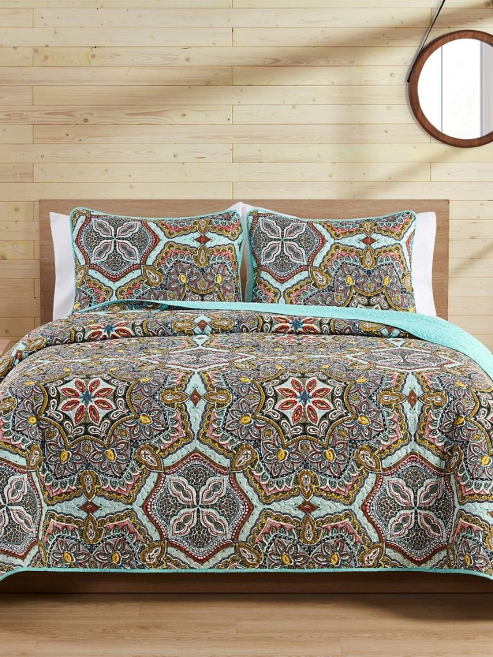 Quilt Set, Yara Multicolor, King, 5-Piece Medallion Print